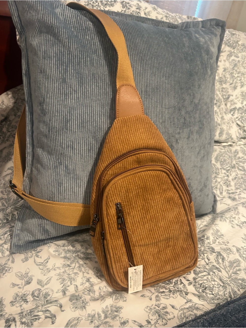 Mud Pie Mustard Tan Corduroy Crossbody Sling Bag